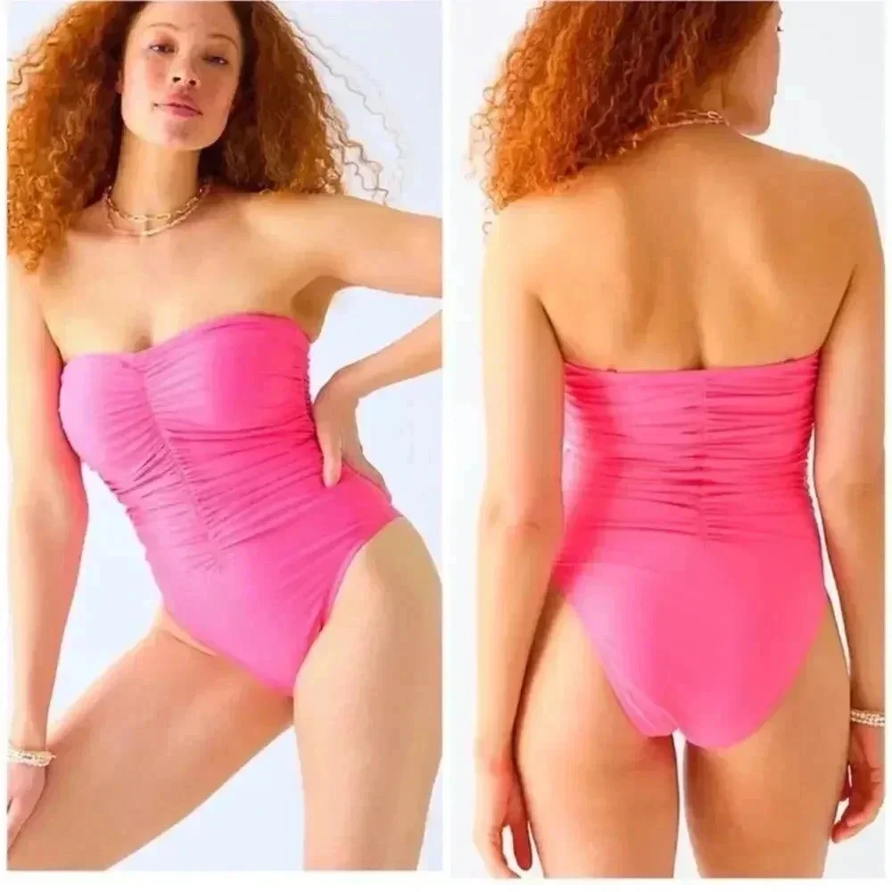 J Crew Plus Ruched sweetheart one piece Swimsuit Radiant Fuchsia Size 24 NWT